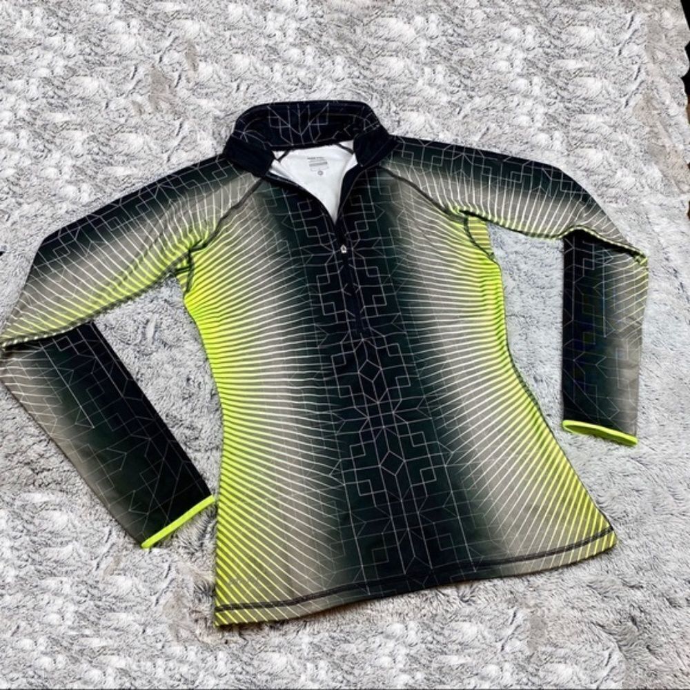 NIKE Pro Dri-FIT Black and Neon Yellow Half Zip Pullover Training Top